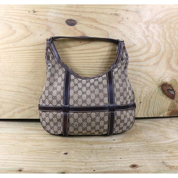 Vintage Gucci GG Royal Canvas Leather Hobo Dark Brown Medium Logo Handbag - Picture 2 of 16